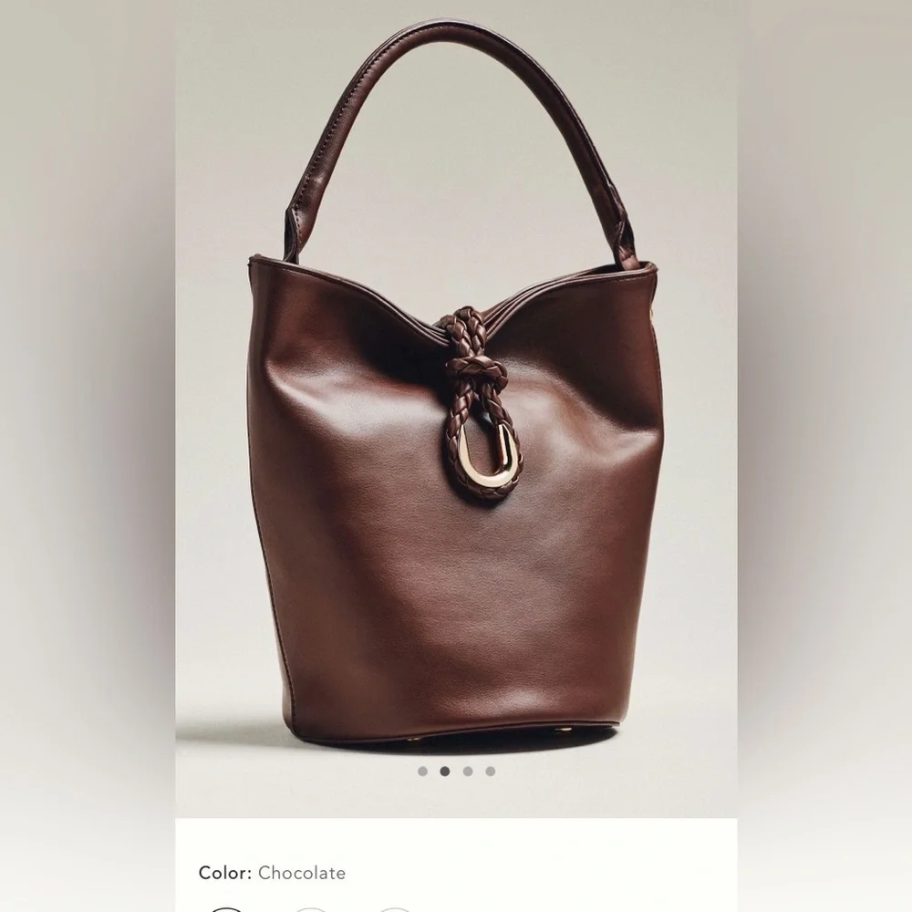 New Anthropologie aota twist tie top handle bucket bag crossbody brown gold